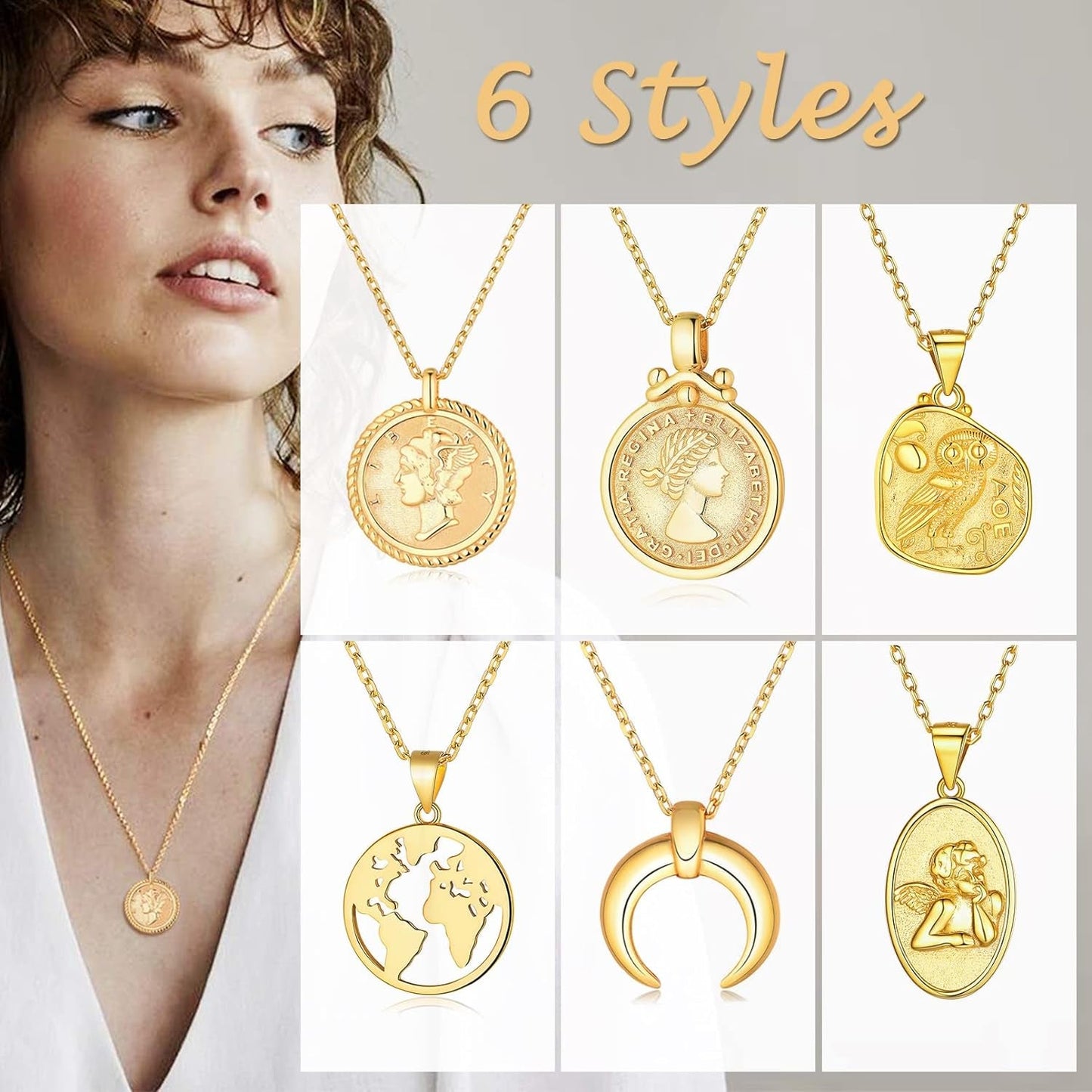 Coin Necklace Sterling Silver Vintage round Circle Disc Dainty Coin Pendant Necklaces for Women (With Gift Box)