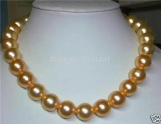Hot sales 8mm gold south sea shell pearl necklace 18inch handmade