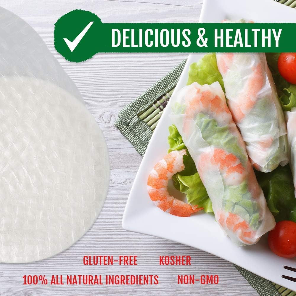 [Round] White Rice Paper Wraps 3 Pack | Perfect for Fresh Spring Rolls & Dumplings | Non-Gmo, Gluten-Free, Vegan & Paleo | Kosher for Passover Kitniyot