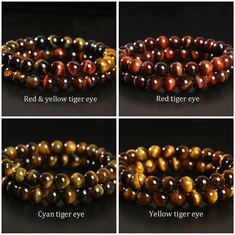 8mm Tiger Eye/Amethyst/Aquamarine/Agate/ Gemstone Bracelet Round Beads Stretch Bracelet Handmade Chakra Healing Stone Jewelry for Women Men Girls