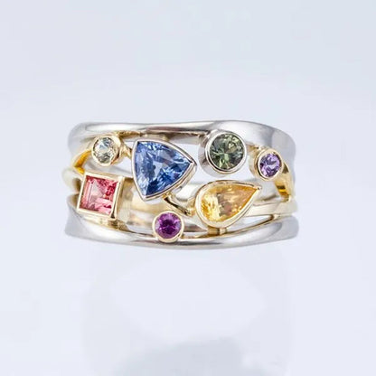 Princess Two-Tone 925 Sterling Silver Natural IF Diamond Bride Engagement Wedding Rings Set