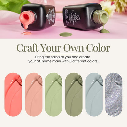 SOUTHERN BELLE Glitter Nude Gel Polish Set - 6 Pcs Coral Green Light Blue Gel Polish Kit Soak off Uv Nail Gel Base and Top Coat Needed Varnish Salon Nail Art Design