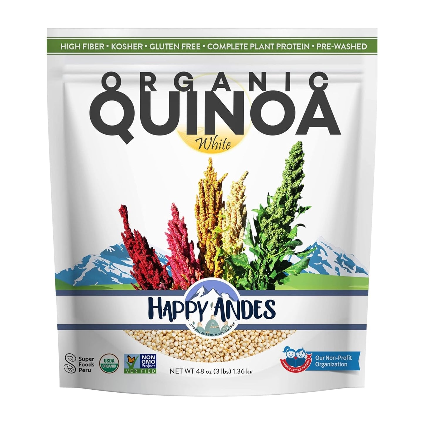 Organic White Quinoa 3 Pound -Non-Gmo,100% Peruvian, Superior Taste,Gluten-Free,Rice Replacement, Pre-Washed, Whole Grain, Usda-Certified, Complete Plant Protein, Superfoods Peru, High in Fiber&Iron, Kosher