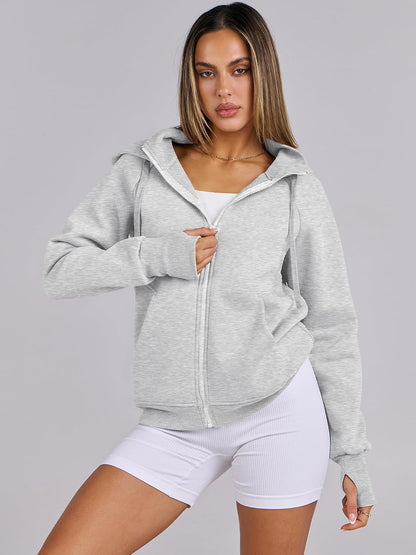 Womens Zip up Hoodies Fleece Jackets Long Sleeve Sweatshirts Pockets Casual Fall Fashion Preppy Outfits Y2K Clothes