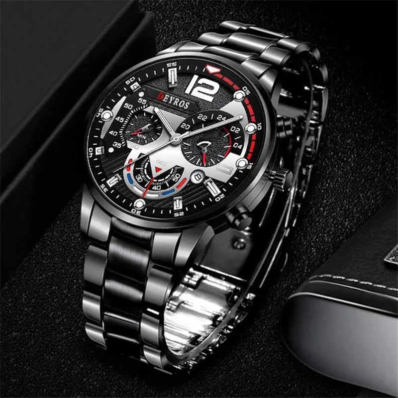 Fashion Men’s Stainless Steel Watches Luxury Quartz Wristwatch Calendar Luminous Clock Men Business Casual Watch