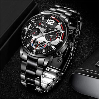 Fashion Men’s Stainless Steel Watches Luxury Quartz Wristwatch Calendar Luminous Clock Men Business Casual Watch