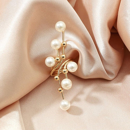 Gold Pearl Rings for Women Chunky Promise Ring Wrap Finger Rings Open Adjustable Stacking Ring Statement Party Prom Jewelry Gifts