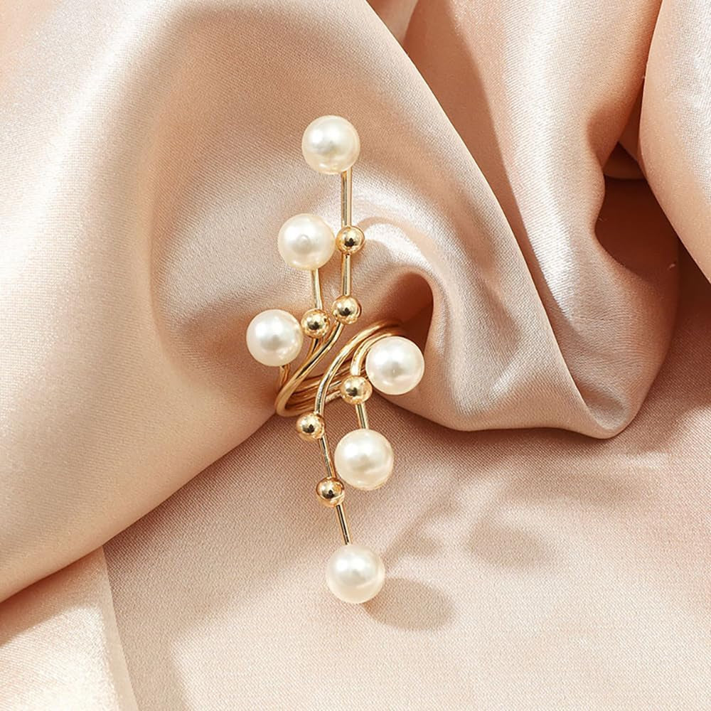Gold Pearl Rings for Women Chunky Promise Ring Wrap Finger Rings Open Adjustable Stacking Ring Statement Party Prom Jewelry Gifts