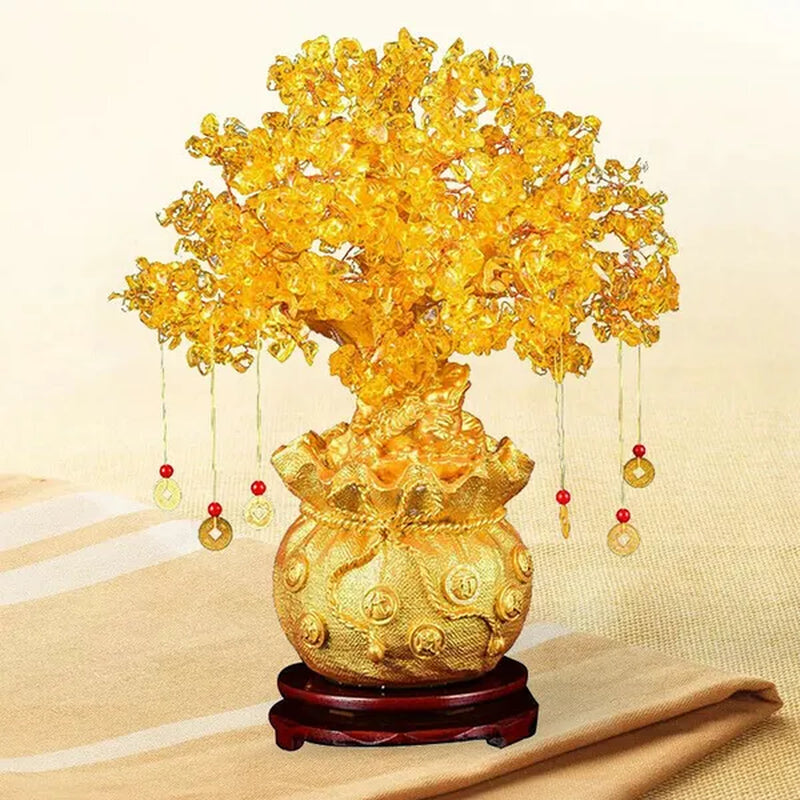 New Lucky Tree Feng Shui Money Fortune Tree Feng Shui Citrine Money Tree Crystal Bonsai Style Money Tree with Wealth Coins for Tabletop Decoration Home Office Store