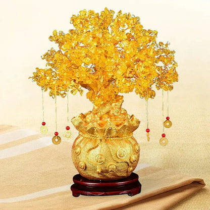 New Lucky Tree Feng Shui Money Fortune Tree Feng Shui Citrine Money Tree Crystal Bonsai Style Money Tree with Wealth Coins for Tabletop Decoration Home Office Store