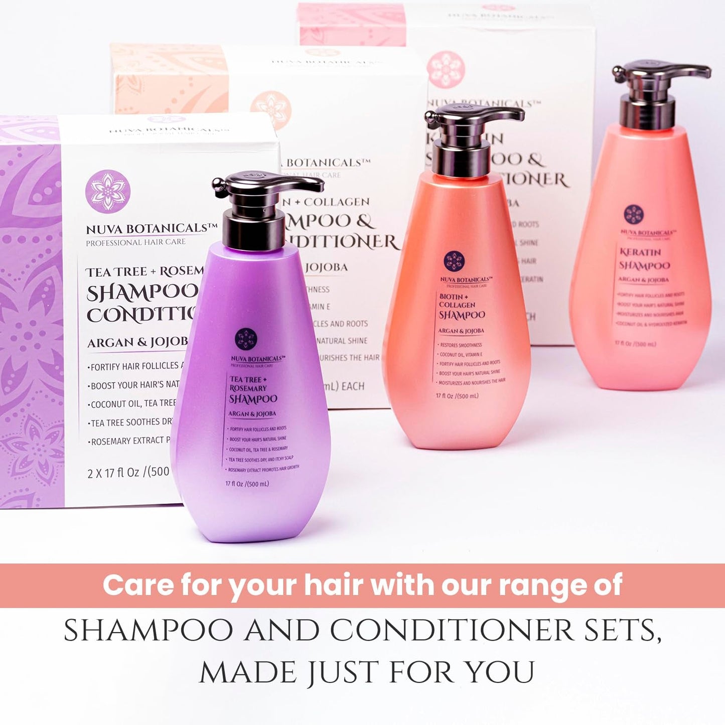 Biotin and Collagen Hair Growth Set - Shampoo and Conditioner for Women with Coconut Oil, Argan and Jojoba Oil for Thinning Hair (17 Fl Oz)