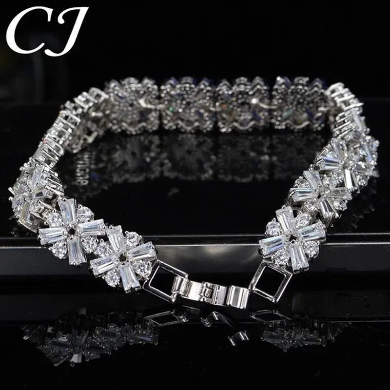 CANDICE Luxury Bridal White Gold Plated Jewelry Top Quality AAA+ Cubic Zirconia Wedding Bracelet Bangle for Bride