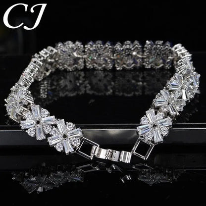 CANDICE Luxury Bridal White Gold Plated Jewelry Top Quality AAA+ Cubic Zirconia Wedding Bracelet Bangle for Bride