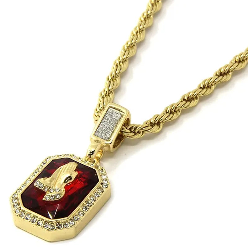 Yellow Gold Mens Gold Angel&P Ruby Bundle Set Cz Pendant Hip Hop 24"& 30"Rope Necklace Chain Pendant
