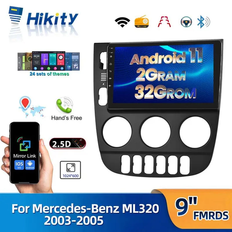 HIKITY NEW [Android 11 & 2+32G] 9" Autoradio for Mercedes-Benz ML320 2003-2005 2 Din Android 11 GPS Navigation Car Audio Radio Stereo