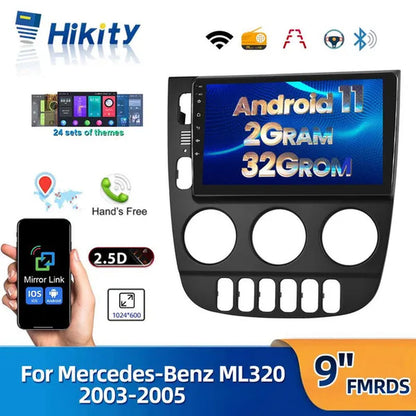 HIKITY NEW [Android 11 & 2+32G] 9" Autoradio for Mercedes-Benz ML320 2003-2005 2 Din Android 11 GPS Navigation Car Audio Radio Stereo