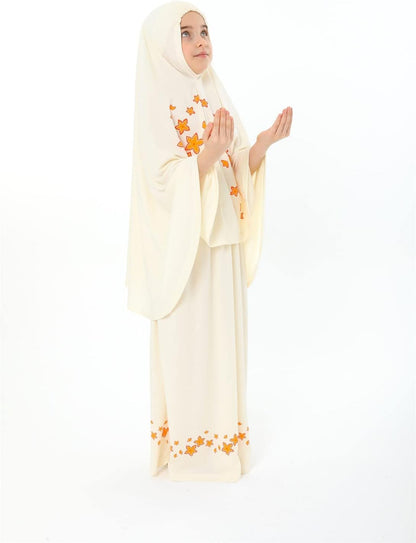 Girl'S Prayer Dress with Star Printed Long Headscarf