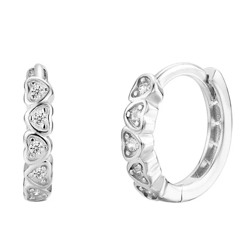 Women Fashion Cute 925 Sterling Silver Diamond Heart Shaped Hoop Earrings
