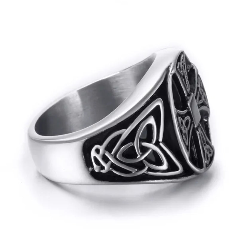 Ring for Men Celtic Cross Pattern Knot Viking Thor Scandinavian Stainless Steel Size 7-14
