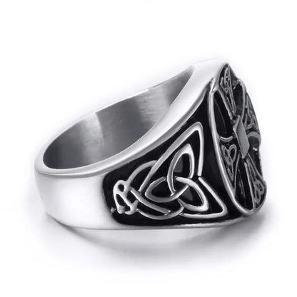 Ring for Men Celtic Cross Pattern Knot Viking Thor Scandinavian Stainless Steel Size 7-14