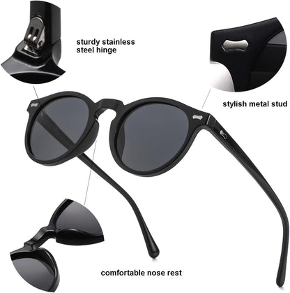 Vintage Polarized Sunglasses for Men round Sunglasses UV400 Protection Retro Hand-Crafted Acetate Frame