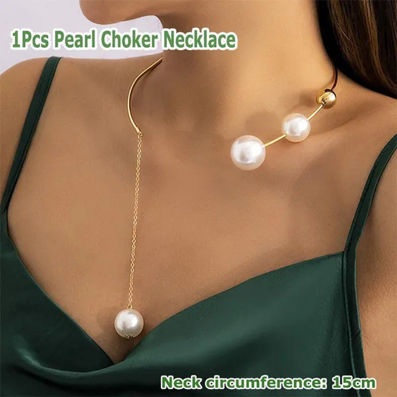 1Pcs Pearl Choker Necklace Elegant Big White Imitation Pearl Choker Necklace Clavicle Chain Fashion Necklace for Women Wedding Jewelry Collar