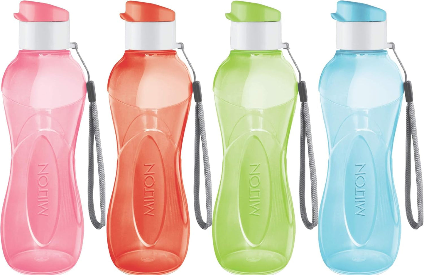 Water Bottle Kids Reusable Leakproof 17 Oz 4-Pack Plastic Wide Mouth Large Big Drink Bottle BPA & Leak Free with Handle Strap Carrier for Cycling Camping Hiking Gym Yoga