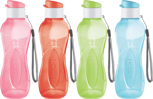 Water Bottle Kids Reusable Leakproof 17 Oz 4-Pack Plastic Wide Mouth Large Big Drink Bottle BPA & Leak Free with Handle Strap Carrier for Cycling Camping Hiking Gym Yoga