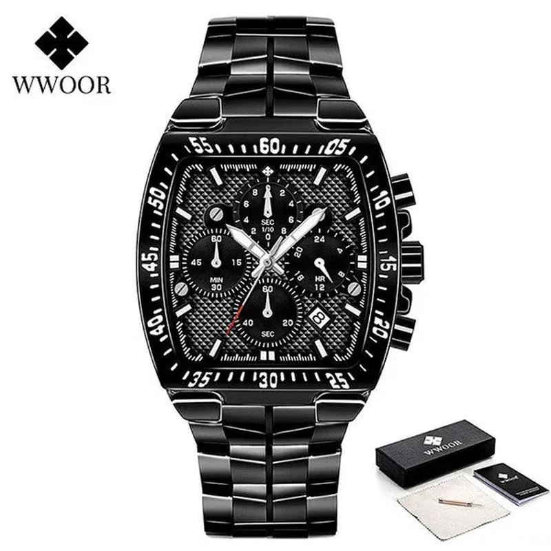 WWOOR New Watch Mens Luxury Square Big Dial Men Watch Waterproof Sports Military Chronograph Quartz Wristwatch Relogio Masculino