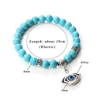 Turkey Evil Eye Beaded Bracelets Butterfly Buddhist Palm Hand Owl Turtle Alloy Pendant Bracelet Women Men Lucky Stretch Bangles Jewelry