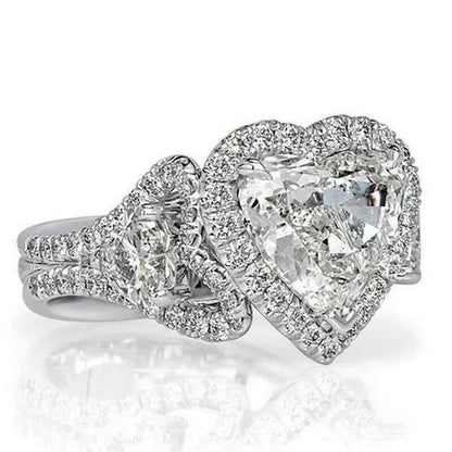 Gorgeous Exquisite Heart Rings for Women White Crystal Zircon Jewelry Fashion Bride Engagement Wedding Party Gift