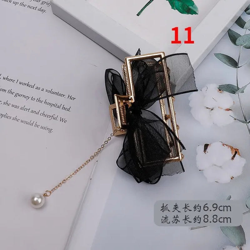 Bow Ribbon Pearl Pendant Tassel Hair Claw Hair Accessories Headdress Metal Grab Clip Hair Clip Shark Clip