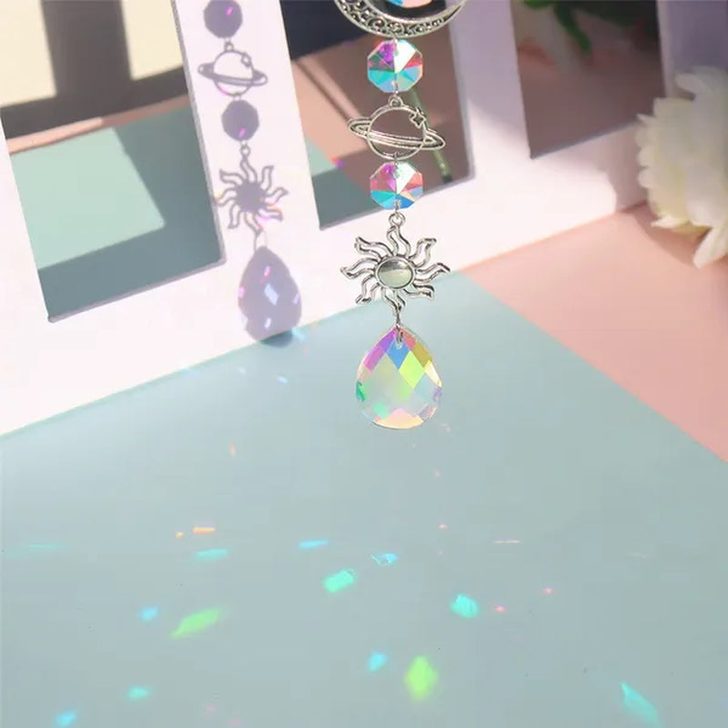 3 Styles Crystal Wind Chime Moon Sun Catcher Diamond Prisms Pendant Dream Catcher Rainbow Chaser Hanging Drop Home Garden Decor Windchime