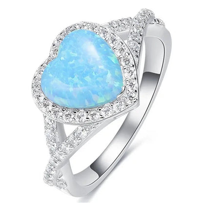 Women's Fashion White Sapphire Gemstone Rhinestone Heart Turquoise Rings for Women Elegant Diamond Wedding Engagement Party Banquet Ring Size 5-12