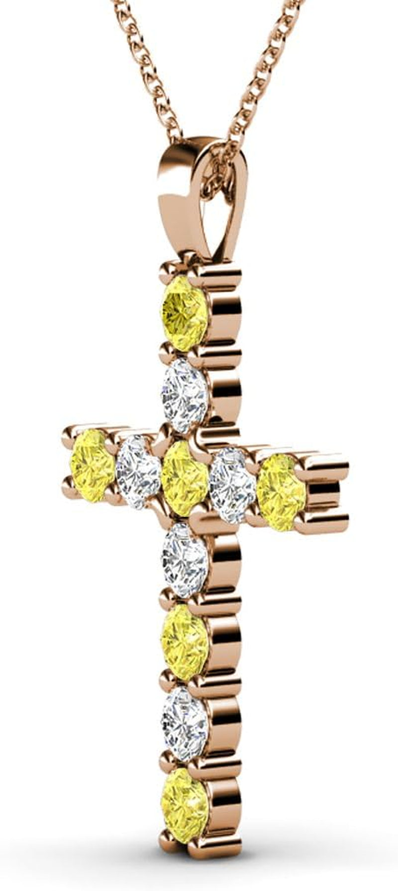 Yellow Sapphire & Natural Diamond (SI2-I1, G-H) Cross Pendant 0.85Ctw 14K Gold. Included 16 Inches 14K Gold Chain.