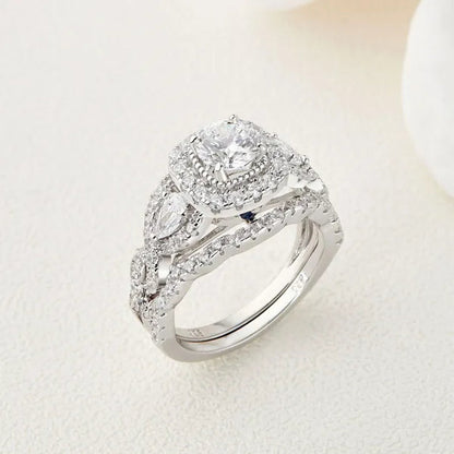 Newshe 1.5 Carats AAAAA Cubic Zircoina Wedding Engagement Ring Sets for Women Jewelry Gift 925 Sterling Silver Sz 4.5-13