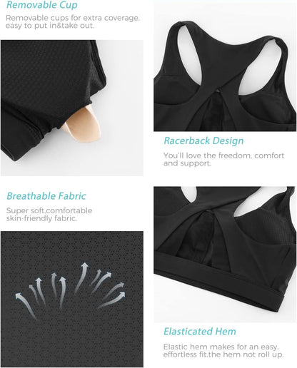 High Impact Sports Bras for Women,Racerback Running Bra Workout Crop Tank Tops Longline Sports Bra Push Up