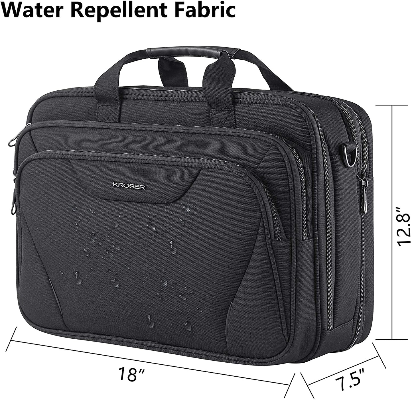 Laptop Bag Premium Laptop Briefcase Fits up to 17.3 Inch Laptop Expandable Water-Repellent Shoulder Messenger Bag Computer Bag for Travel/Business/Men/Women-Black