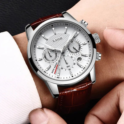 2019 LIGE New Fashion Gift Men Watch Leather Analog Quartz watches  Waterproof Chronograph Watch Sport Date Watch