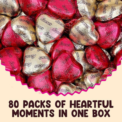 Reeces Peanut Butter Hearts Chocolate Bulk - 2 Pounds Approx 80 Hearts Gold & Red Foil - Individually Wrapped Candy Snacks - Milk Chocolate Reeces Peanut Butter Hearts - Perfect Chocolate Gift - Snacks for Adults and Kids, Ideal for Chocolate Gift Basket