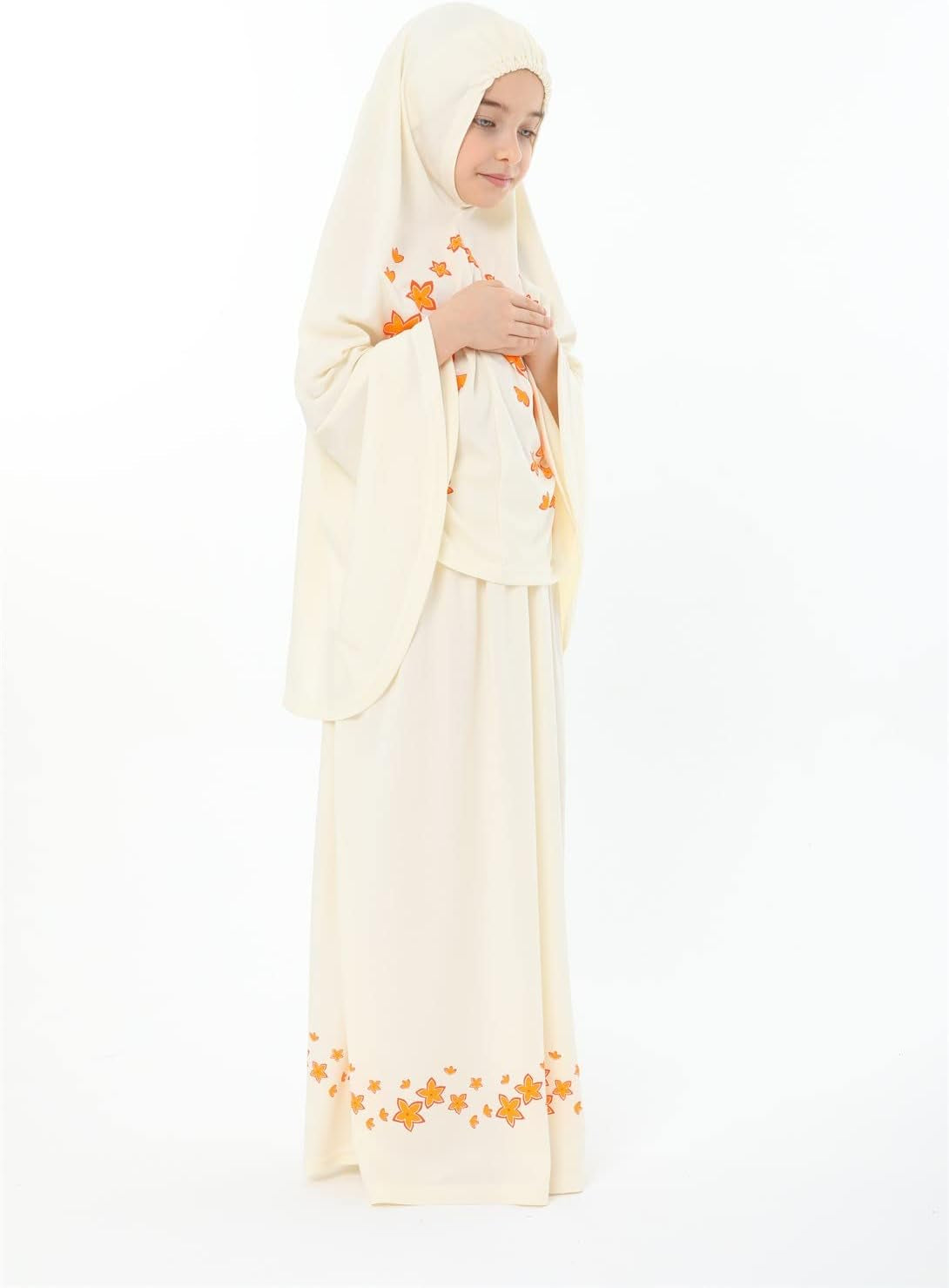 Girl'S Prayer Dress with Star Printed Long Headscarf