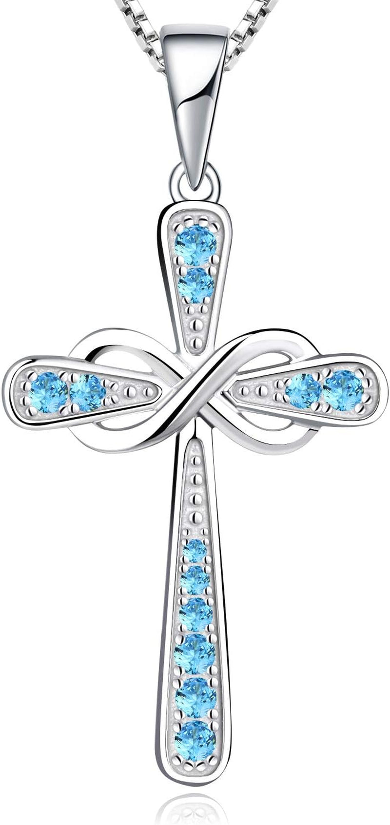 Women'S Cross Necklace 925 Sterling Silver Infinity Pendant Birthstone Criss Jewelry