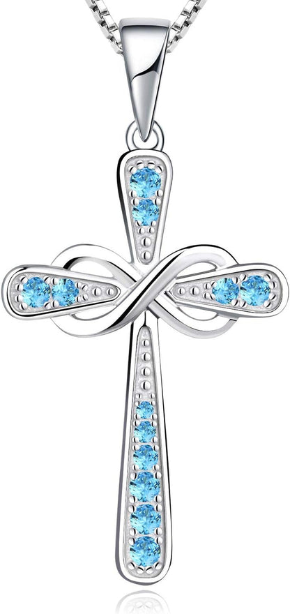 Women'S Cross Necklace 925 Sterling Silver Infinity Pendant Birthstone Criss Jewelry