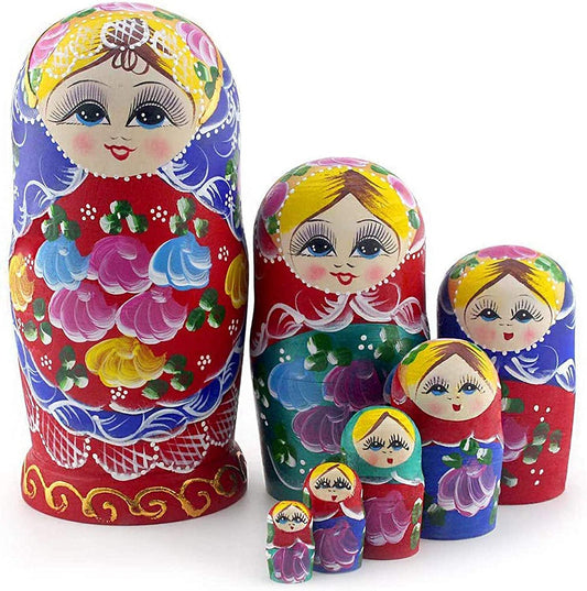 Russian Nesting Dolls Wood Matryoshka Stacking Set of 7 Handmade Toys for Children Kids Adults Easter Mother'S Day Birthday Christmas Halloween Home Room Decoration Gift