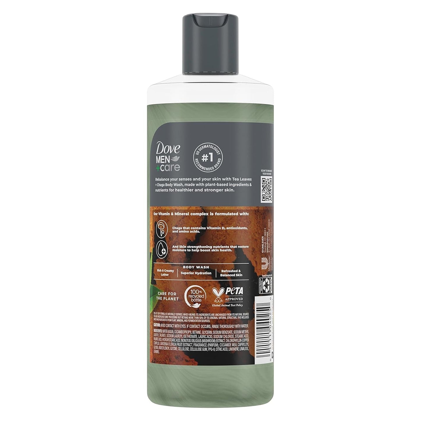 Rebalance Body Wash Tea Leaves and Chaga 4 Count with Vitamin and Mineral Complex Moisturizing Body Wash with Plant Based Ingredients 18 Oz