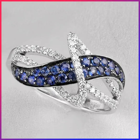 Women'S Fashion Rings Exquisite Silver-Plated Blue Gemstone Ring Noble Women Diamond Engagement Wedding Birthday Cocktail Ring Beautiful Charming Valentine'S Day Gift Proposal Ring Size 5-11