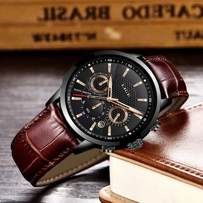 2019 LIGE New Fashion Gift Men Watch Leather Analog Quartz watches  Waterproof Chronograph Watch Sport Date Watch