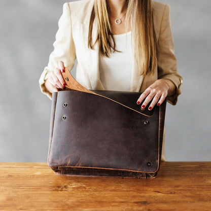 Leather Folder, Full Grain Leather File Folder Organizer Document Holder, Leather Portfolio for Men –Spacious Leather Folio Laptop Sleeve Case - Fits 13" 14" 15” Laptops, Macbook and Tablets