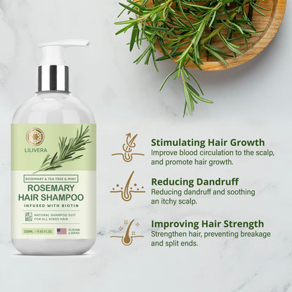 Rosemary Hair Growth Shampoo for Hair Loss, Thinning Hair for Men and Women - Mint Strengthening Shampoo with Tea Tree Oil Bition - 11.8 Fl. Oz