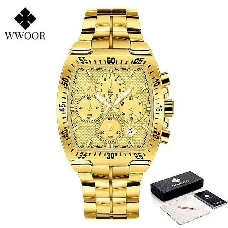 WWOOR New Watch Mens Luxury Square Big Dial Men Watch Waterproof Sports Military Chronograph Quartz Wristwatch Relogio Masculino